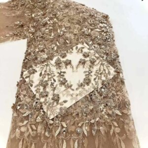 African Heavy Beaded Lace Fabric French Bridal Sequins Lace Fabric 2025 Luxury Nigerian Tulle Lace Fabric Couture Materiel