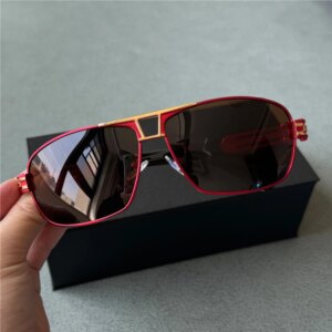 Rockjoy Fashion Polarized Men Sunglasses Black Sun Glasses for Male Square Black Red Frame Travel UV400 Gold Shades