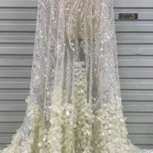 Luxurious African Groom Sequins Lace Fabric High Quality 2025 Heavy Beads Embroidery French Tulle Lace Nigerian Wedding Dress