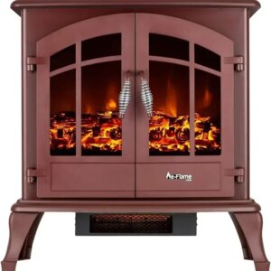 E-Flame-Freestanding  Fireplace, Stove Heater, Realistic 3-D Log, Fire Effect, Red, USA Jasper