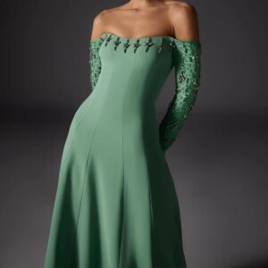 Little Daisy CustomizedLong Sleeves Beading Crystal Evening Dress A-Line Off the Shoulder with Strapless Zipper Back Prom Gowns