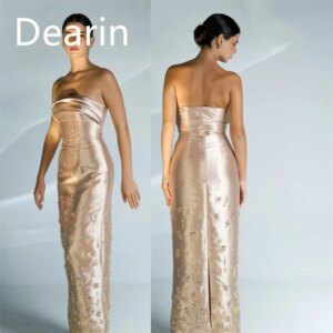 Customized Evening Dress Prom Gown Formal Women Dearin Strapless Column Floor Length Skirts Vertically Bespoke Occasion Dresses