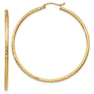 14k Diamondcut 2mm Round Tube Hoop Earrings