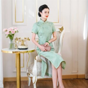 High Quality Chinese Real Silk Cheongsam Qipao Skirt Female 2024 Summer New Style National Retro Dress