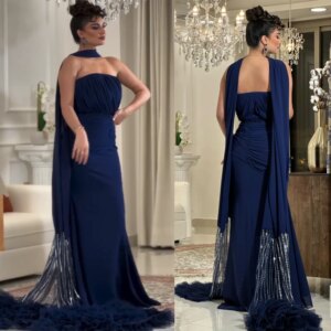 Customized Jersey Sequined Birthday Straight Strapless Bespoke Occasion Gown Long Dresses