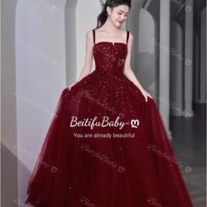 BeitifuBaby 2024 Women’s Evening Dress Sequins Heavy Industry A-line Sleeveless Organza Wedding Party Dresses for Women Vestidos