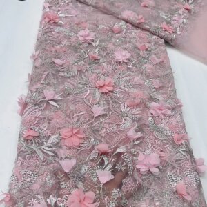 2025 High Quality African Lace Fabric 3D Floral Fabric French Beaded Nigerian Sequin Tulle Fabric Sewn For Party Dress 5 Yards