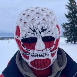 Knitting Attack On Titan Shingeki No Kyojin Colossal Titan Hat Handmade Velvet Knitted Cap Mask Helmet DIY Head Cover