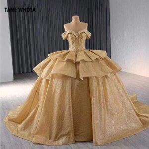 Vestido De 15 Anos Sweetheart Off Shoulder Lace Up Back Beading Crystal Yellow Long Dress For Special Occasions Customized