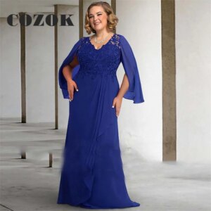 Plus Size Graceful Mother Of The Bride Dress Royal Blue Chiffon A Line Cap Sleeves Wedding Party Gowns فساتين حفلات Custom BW17