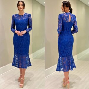 Customized Lace Pleat Celebrity Mermaid Jewel Bespoke Occasion Gown Midi Dresses