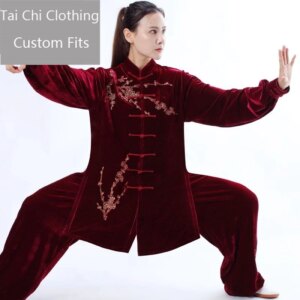 Purplish Red Velvet Tai Ji Suit Women’s New Winter Silk Embroidery Plum Blossom Type Shadowboxing Clothing
