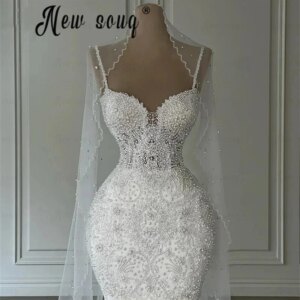 Glitter Sweetheart Wedding Dresses Crystal Bridal Gowns With Pearl Veil Modern Customized Bride Dresses Mermaid For Black Girls