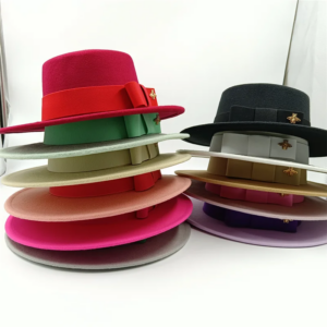 Fedora Hat Winter Round Bumpy Surface Flat Top Bow Tie Elastic Band Men’s and Women’s Red Jazz Hat Fedora