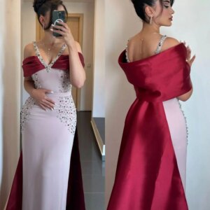 Customized Evening Jersey Sequined Beading Ruched Beach A-line Off-the-shoulder Bespoke Occasion Gown Midi Dresses