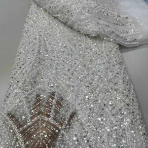 2025 Fashion Elegant French Mesh Beaded Embroidery High Quality Sequin Lace Fabric African Nigeria Lace Fabric For Wedding Dress