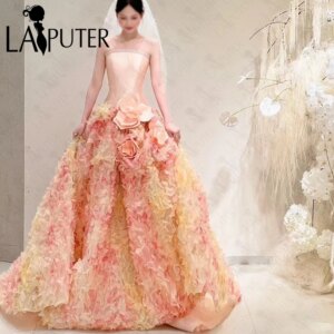 Orange A line Prom Dresses 3D Flower Lace Girls Evening Gowns Off Shoulder Dropped Waist Rose Flowers Formal Dress Celebrity