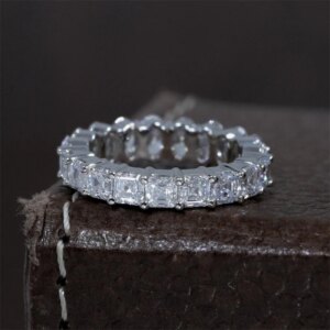 JY Jewelry 18K White Gold Lab Diamond Ring Oval 4.5*3.2mm Asscher 3.0mm Gold Eternity Full Band Wedding Anniversary Women Ring