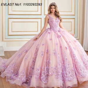 EVLAST Customized Glitter Lilac Floral Quinceanera Dress Ball Gown Applique Beading Corset Sweet 16 Vestido De 15 Anos E1Q84