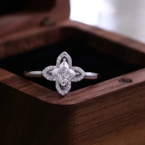 Provence 14K 18K White gold 1ct lab diamond Four-leaf clover rings for Women Luxury Promise Engagement Wedding ring Fine Jewelry