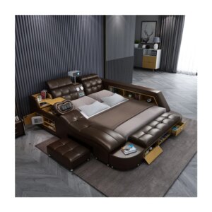Modern Simple Multi-functional Smart Massage Leather Bed With HD Projector Storage Bedroom Double Bed Hotel King Bed
