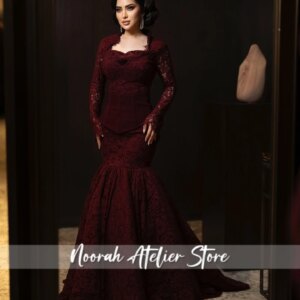 Elegant Red Lace Long Sleeves Mermaid luxurious women’s Evening Dresses 2025 Women Dubai Train Party Long Dress Customized