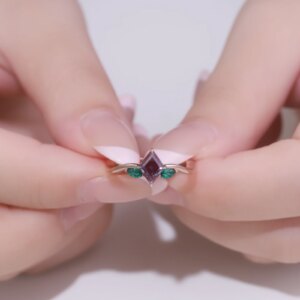 Provence Jewelry 10K 14K rose gold rhombic alexandrite lab gemstone ring for women classic flower anniversary ring custom gifts