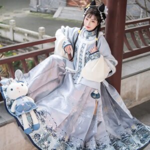 Ming Style Hanfu Women’s Spring And Autumn Warm Standing Collar Short Coat Horse Face Skirt Chinese Style Clothes