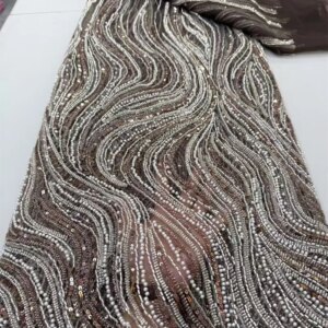 New African Lace Novelty 2025 African Fabric High Quality Beaded Lace Fabric Luxury Embroidery French Tulle Lace Fabrics W464-1