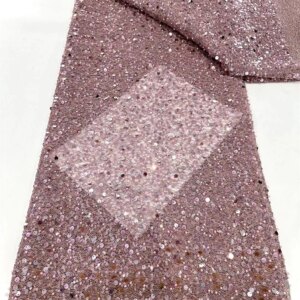 Luxury African Sequins Beaded Lace Fabric 2025 High Quality Lace 5 Yards Gold French Lace Fabric Nigerian Lace Fabrics Party