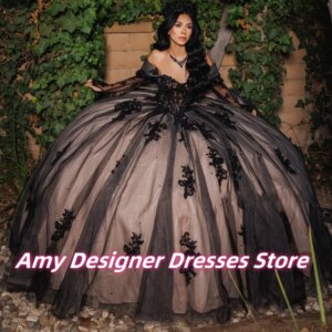Charming Black Quinceanera Dress For Mexico Girls Exquisite Sequin Applique Temperament Princess Dress Luxurious Customized