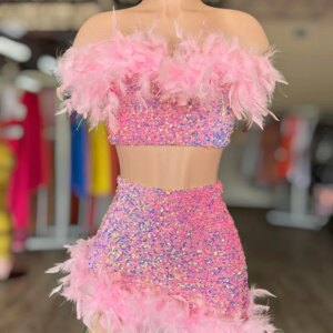 Pink Feather Short Prom Dresses Flor Black Girls Sequins Birthday Party Dresses African Cocktail Dresses Homecoming Customized