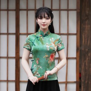 New Printed High Quality Real Silk Vintage Chinese Style Cheongsam Qipao Women’s Dress Top Suit