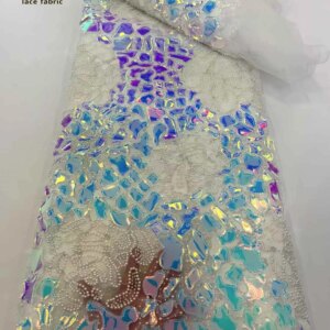 2025 African Nigerian Tulle Lace Fabric Sequins Sewing Beads Sequins Embroidery Dresses High Quality French Lace Fabric Wedding