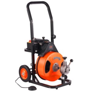 Drain Cleaning Machine 75FT x 3 8 Inch Sewer Snake Machine Auto Feed Drain Auger Cleaner with 4 Cutter AirActivated Foot Switc