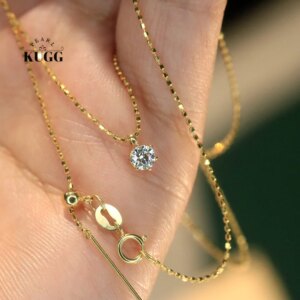 KUGG 100% 18K Yellow Gold Necklace Romantic Shiny Design 0.19carat Real Natural Diamond Necklace for Women High Birthday Gift