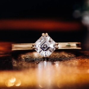 Provence 18K 14K 10K Yellow Gold 2.5ct D Color VVS1 Asscher Cut GRA Moissanite Ring For Women Four Claw Anniversary Wedding Band