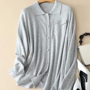 BirdTree, 100%Pure Cashmere Elegant Cardigan, Women Long Sleeve Solid, Vintage Fashion Sweater Coat, 2024 Autumn Winter C47804QM