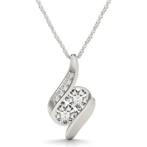 14k White Gold Two Stone Curved Style Diamond Pendant 3 4 cttw