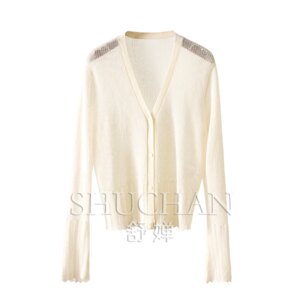 Thin Summer Wool + Linen Hollow Knitted Cardigan Women 43A3 Casaco Feminino Cropped Cardigan