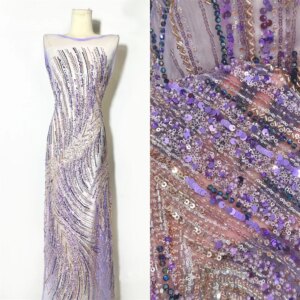 2025 France High-End Luxury Elegant Handmade Beaded Lace Fabric Nigerian With Sequins Mesh Lace Fabric For Wedding Dress