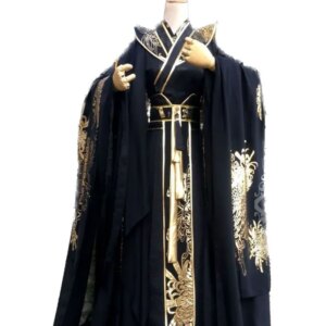 Chinese Traditional Vintage Hanfu Black Sets Large Size 5XL Customized Halloween Ancient King Cosplay Costume For Men Oversized