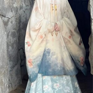 Hanfu women stand collar oblique gown heavy embroidery shoulder skirt