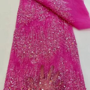 High Quality African Gold Handmade Beaded Lace Fabirc 2025 Sewing sequins Embroidery Nigreian Lace Fabric Women Wedding Dress