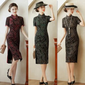 Middle-Aged and Elderly Women plus Size Cheongsam Qi Pao Spring Summer New Retro Ethnic Style Old Shanghai Mid-Length