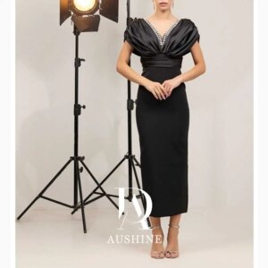 Aushine Customized Birthday Evening Dress Ankle Length Short Sleeves Summer Elegant Wedding Party Gowns For Women Arab 2024Fu