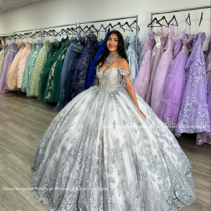 Sparkling Silver Luxury Quinceanera Gown One Shoulder Fantasy Butterfly Appliqué A-line Poncho vestidos de 15 años azul Custom