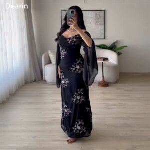 Customized Evening Dress Prom Gown Women Formal Dearin V-neck A-line Floor Length Skirts Layered Tulle Embroidery Print Bespoke