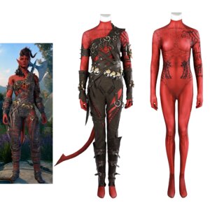 Game Karlach Cosplay Costume Women’s Red Combat Jumpsuit Uniform Suit with Tail Accessories Halloween Party Disguise Outfits