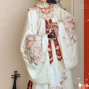 New Year dress shoulder stand collar long shirt heavy embroidery Christmas set